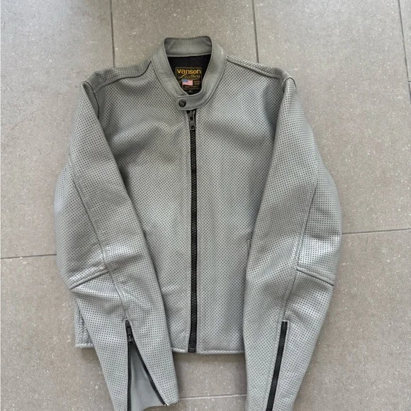 Vanson Gray Leather Motorcycle Jacket - Picture 2 of 5